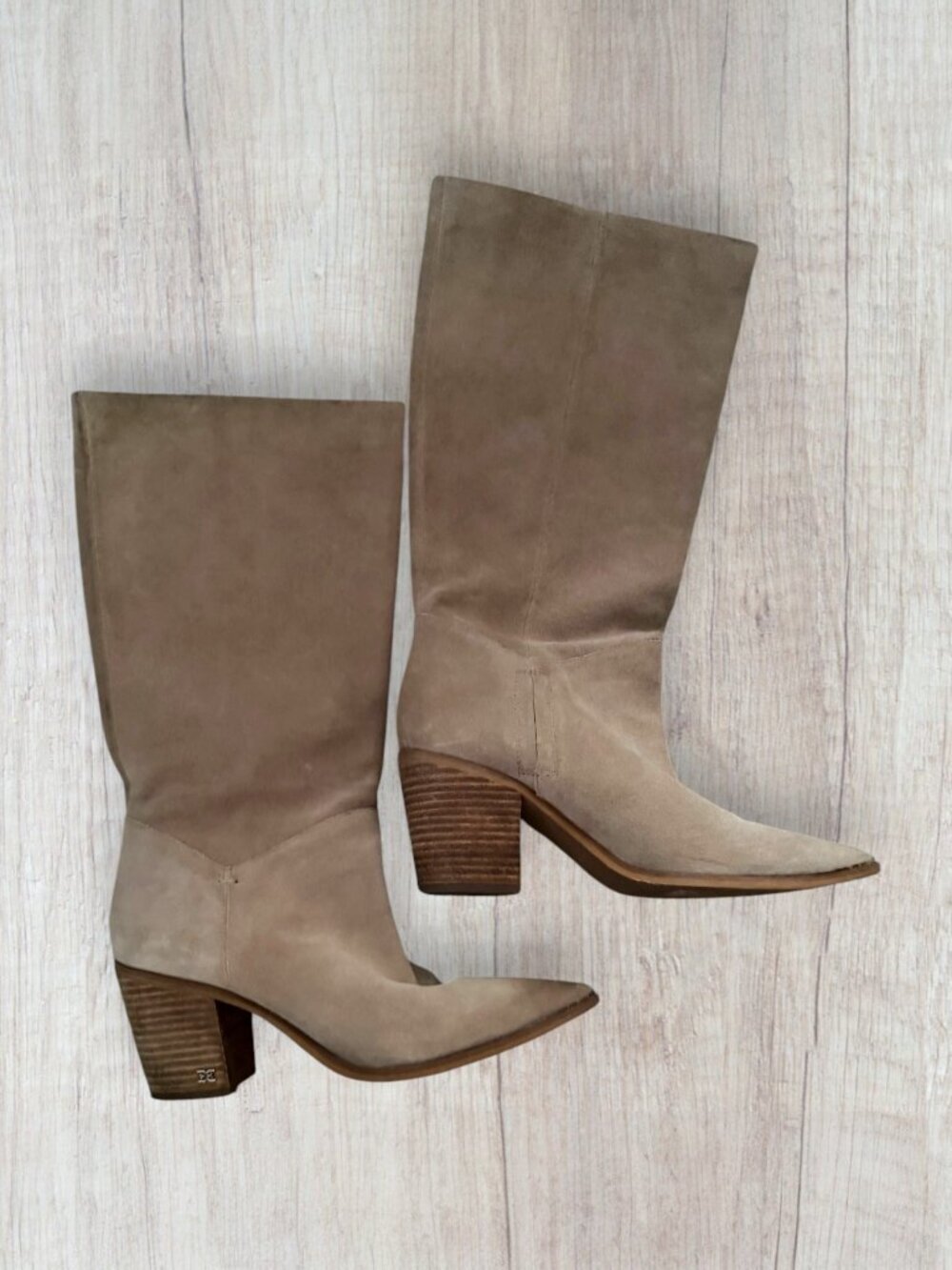 Sam Edelman Leahla Taupe Suede Mid Calf Western Pointed Toe Boots Leather 9 / 39